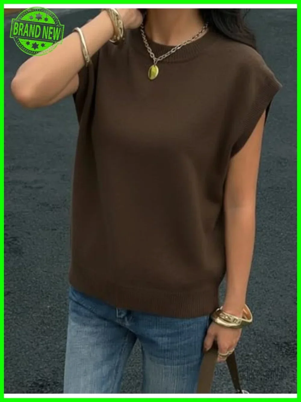 Women's Mock Neck Cap Sleeve Knit Sweater Vest Pullover Tank Top Business Casual